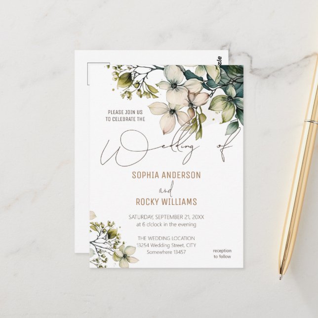 Elegant Boho Cute Wildflower Floral wedding card (Front/Back In Situ)