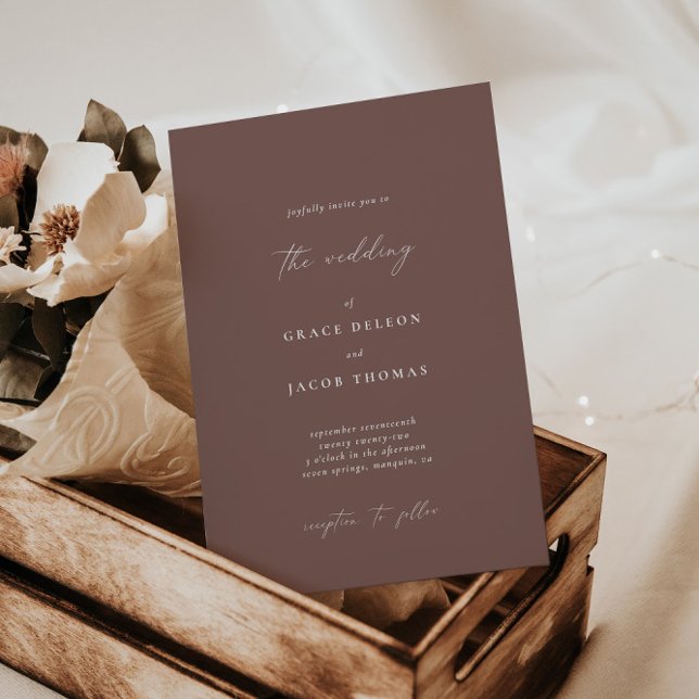 Elegant Boho Dark Mauve Wedding Invitation (Creator Uploaded)