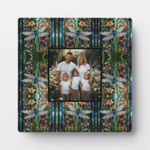 Elegant boho Dragonfly floral stain glass photo Plaque