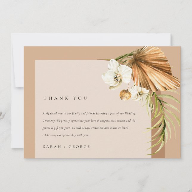 Elegant Boho Dried Palm Rust Floral Arch Wedding Thank You Card (Front)
