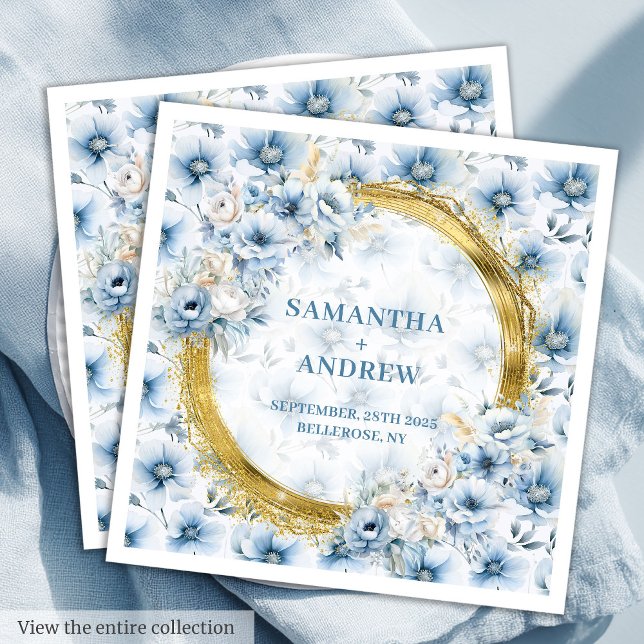Elegant Boho Dusty Blue Pastel Gold Wedding Napkin (Elegant Boho Dusty Blue Pastel Gold Wedding Napkins)