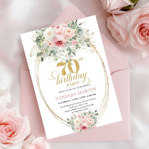 Elegant Boho Dusty Pink 70th Birthday Invitation