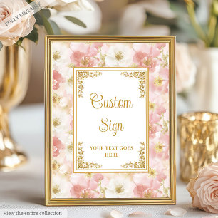 Elegant boho dusty pink flowers gold custom sign