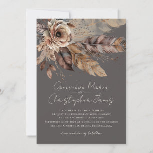 Elegant Boho Earthy Floral Watercolor Wedding Invitation
