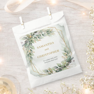 Elegant boho eucalyptus greenery gold wedding favour bags