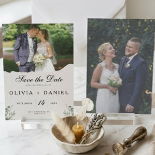 Elegant Boho Eucalyptus Leaves Photo Wedding Save The Date