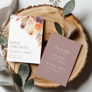 Elegant Boho Fall Floral Save the Date Card