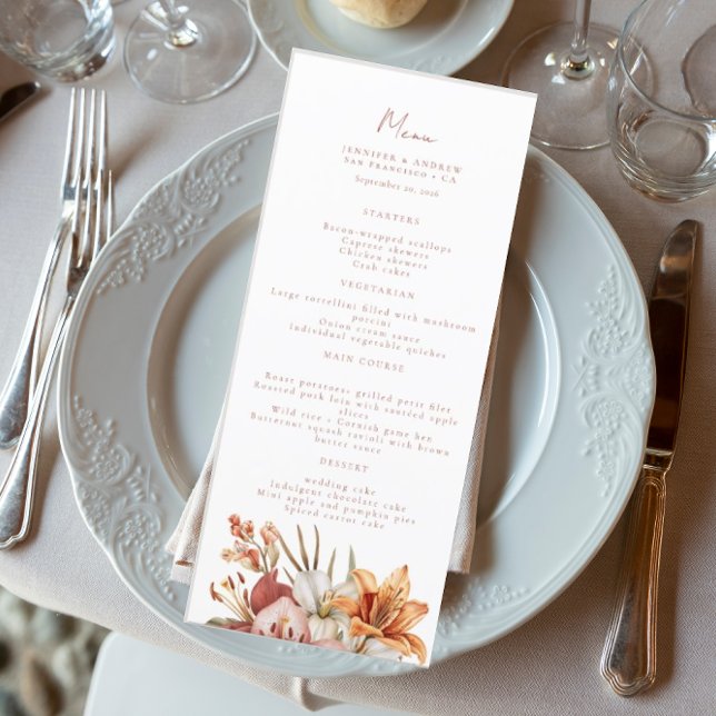 Elegant Boho Fall Floral  Wedding Menus (Creator Uploaded)