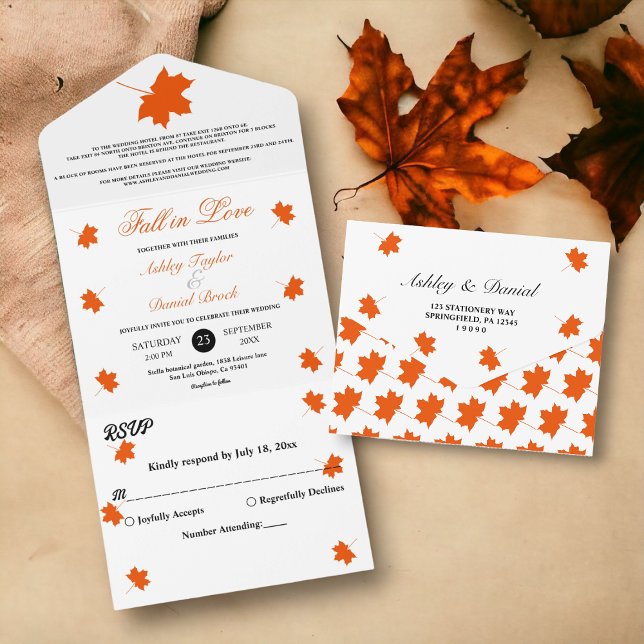 Elegant Boho Fall Leaves Rustic Floral Wedding All In One Invitation (Creator Uploaded)