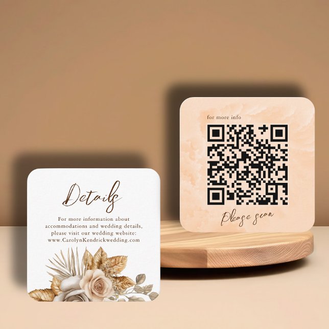 Elegant Boho Floral Accent QR Code Wedding Details Enclosure Card (Creator Uploaded)