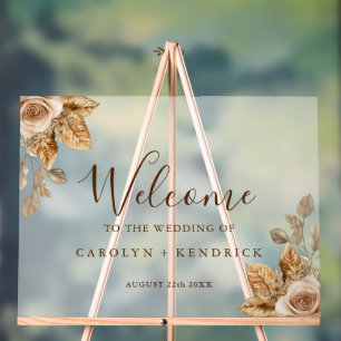 Elegant Boho Floral Accent Wedding Welcome Frosted Acrylic Sign