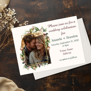 Elegant Boho Floral Arch Photo Wedding Invitation