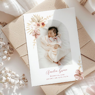 Elegant Boho Floral Baby Girl Announcement
