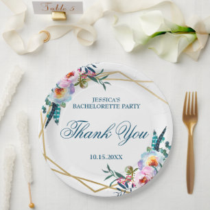 Elegant Boho Floral Bachelorette Party Paper Plate
