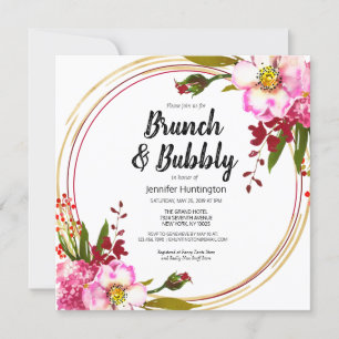 Elegant Boho Floral Berry Pink Gold Bridal Shower Invitation
