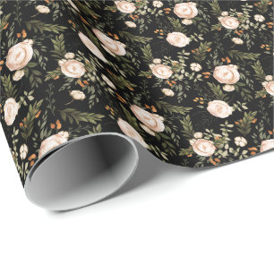 Elegant Boho Floral Black Terracotta Wrapping Paper
