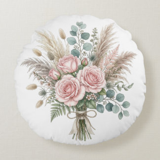 Elegant Boho Floral Bouquet Blush Pink pillow