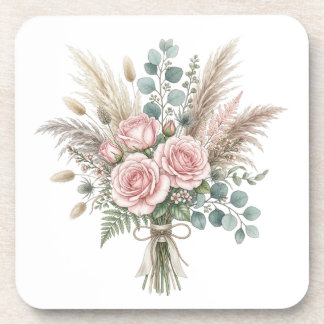 Elegant Boho Floral Bouquet Blush Pink pillow Coaster