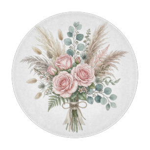 Elegant Boho Floral Bouquet Blush Pink pillow Cutting Board