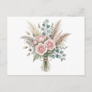 Elegant Boho Floral Bouquet Blush Pink Rose Weddin Holiday Postcard