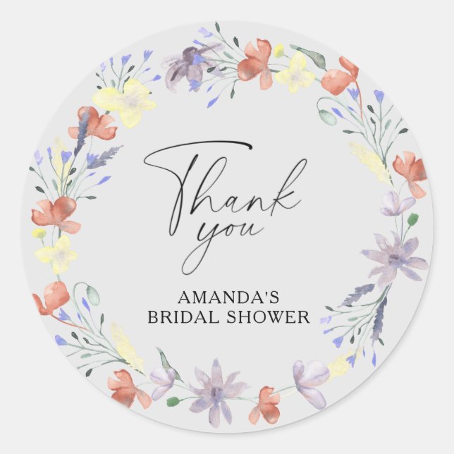 Elegant Boho floral bridal shower Classic Round Sticker (Front)