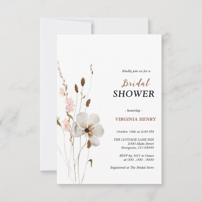 Elegant Boho Floral Bridal Shower Invitation (Front)