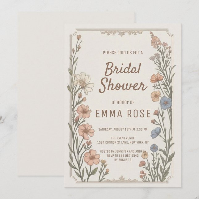 Elegant Boho Floral Bridal Shower Invitation (Front/Back)
