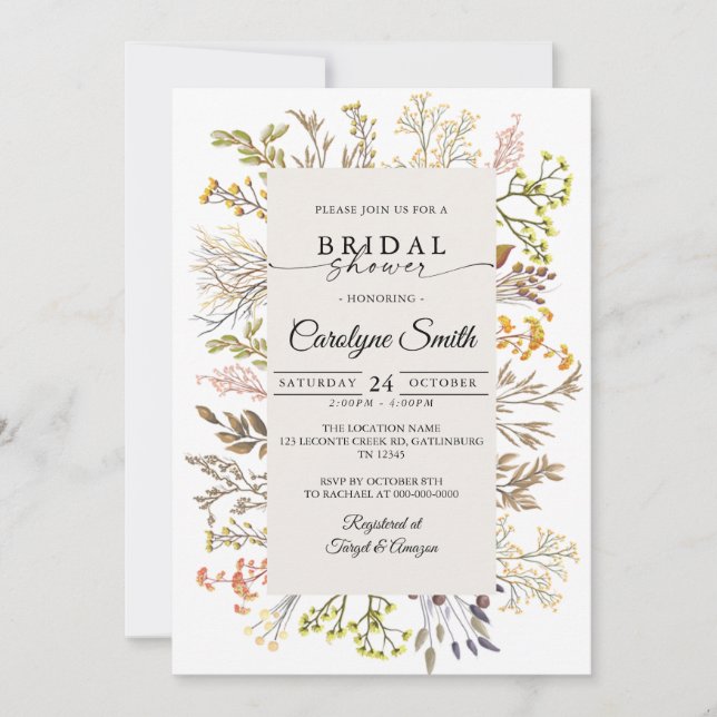 Elegant Boho Floral Bridal Shower Invitation (Front)