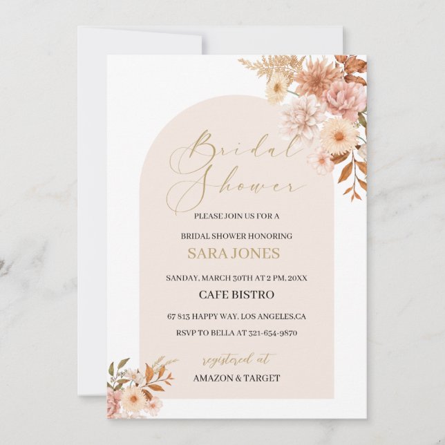 Elegant Boho Floral Bridal Shower Invitation (Front)