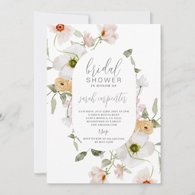 Elegant Boho Floral Bridal Shower Invitation (Front)