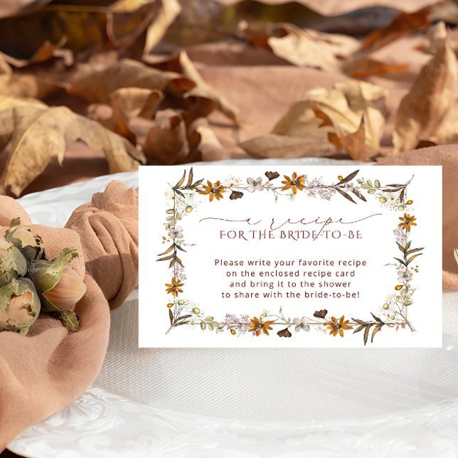Elegant Boho Floral Bridal Shower Recipe Request  Enclosure Card (Creator Uploaded)