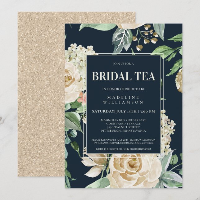 Elegant Boho Floral Bridal Tea Bridal Shower Invitation (Front/Back)