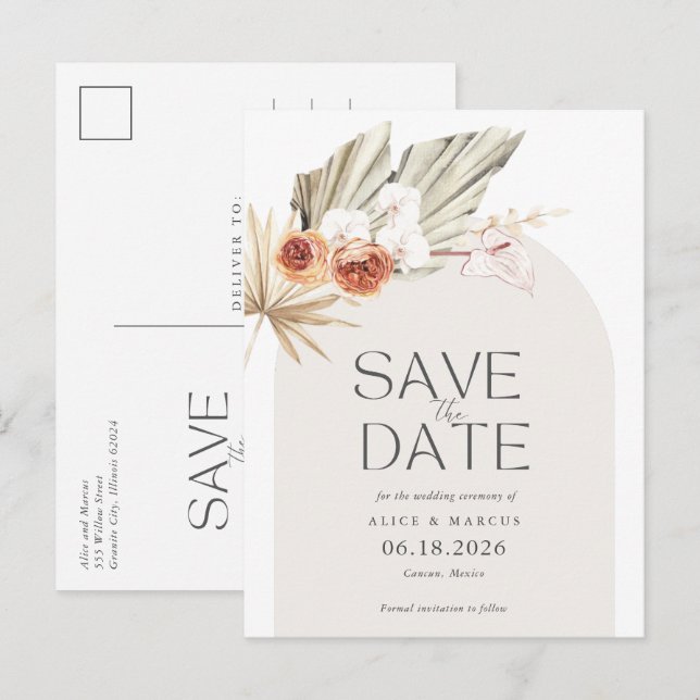 Elegant Boho Floral Budget Wedding Save The Date Announcement Postcard (Front/Back)