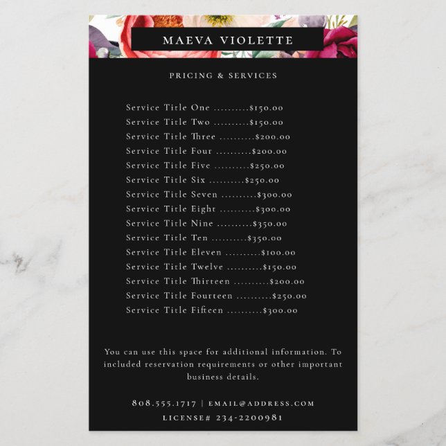 Elegant Boho Floral Business Service/Pricing Flyer (Front)