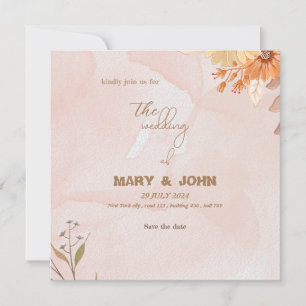 Elegant boho floral chic wedding invitation