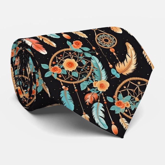 Elegant Boho floral dream catcher tlled  Tie (Rolled)