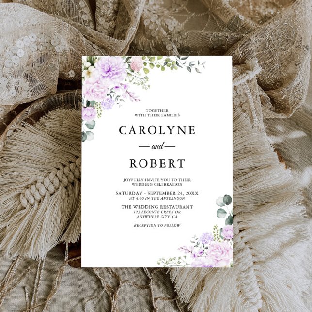 Elegant Boho Floral Dusty Purple Wedding Invitation (Creator Uploaded)