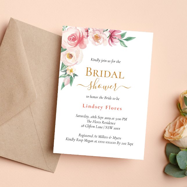 Elegant Boho Floral Gold Bridal Shower Invitation (Creator Uploaded)