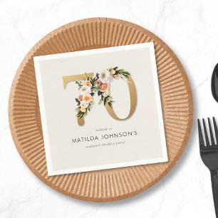 Elegant Boho Floral Gold Foil 70th Birthday Napkin
