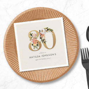 Elegant Boho Floral Gold Foil 80th Birthday Napkin