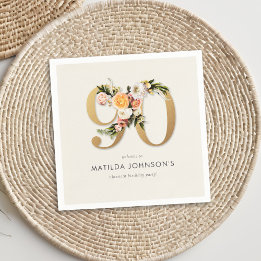 Elegant Boho Floral Gold Foil 90th Birthday Napkin