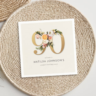 Elegant Boho Floral Gold Foil 90th Birthday Napkin