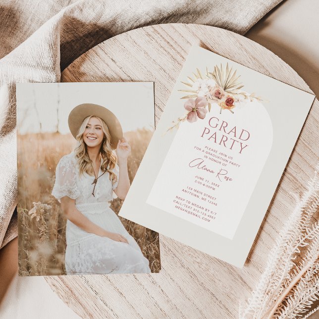 Elegant Boho Floral Grad Party Invitation (Creator Uploaded)