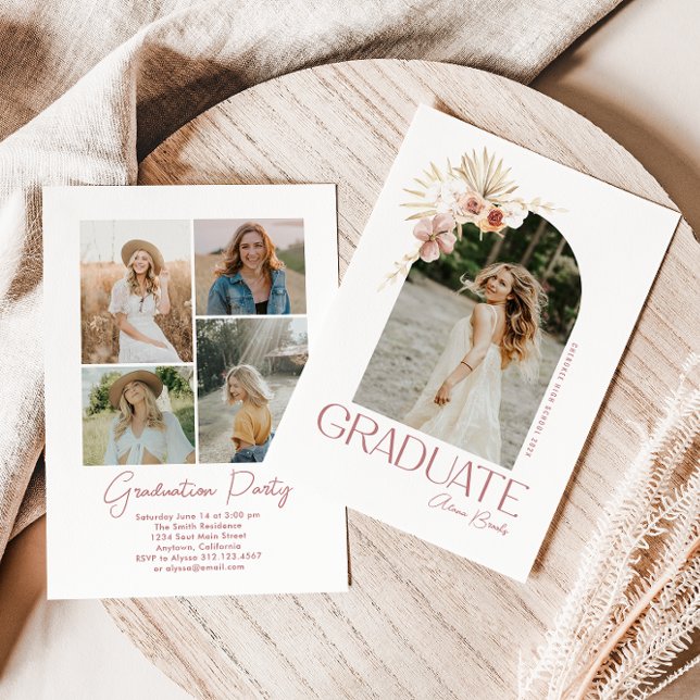 Elegant Boho Floral Graduation Invitation (Creator Uploaded)
