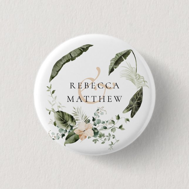 Elegant Boho Floral Greenery Wedding 3 Cm Round Badge (Front)