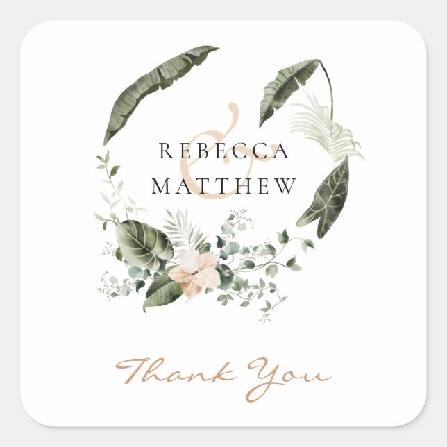Elegant Boho Floral Greenery Wedding    Square Sticker (Front)