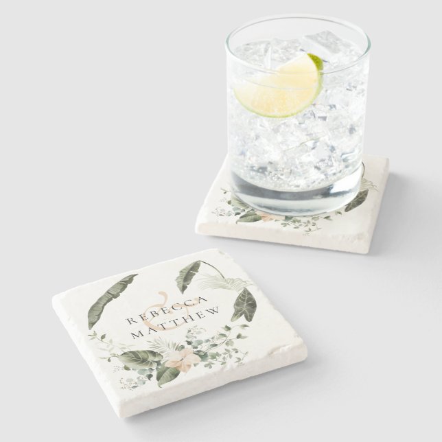 Elegant Boho Floral Greenery Wedding      Stone Coaster (Side)