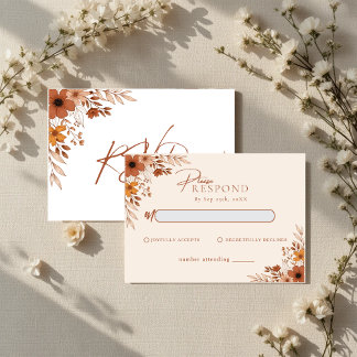 Elegant boho Floral Hand-Drawn  Wedding RSVP Card