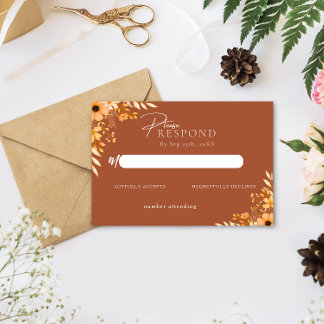 Elegant boho Floral Hand-Drawn  Wedding RSVP Card