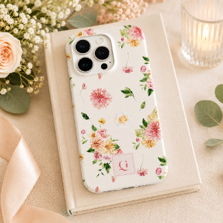 Elegant Boho Floral | Initial Monogram iPhone 15 Pro Max Case